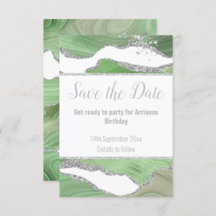 LUXE MARBLE SILVER GRÜNE REAKTION RSVP CARD