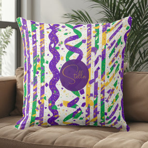 Luxe Mardi Gras Lila Gold Grüne Streifen Konfetti Kissen