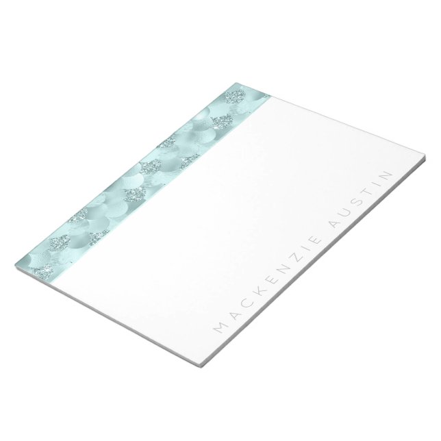 Luxe Mermaid Scales | Aqua Mint Aquamarin Monogram Notizblock (angewinkelt)