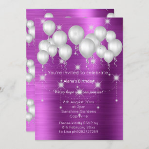LUXE METALLIC LILA BALLOON BIRTHDAINVITATION EINLADUNG