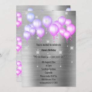 LUXE METALLIC SILVER BALLOON BIRTHDAINVITATION EINLADUNG