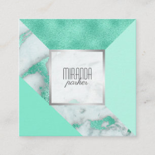 Luxe Mint Marble Geometric Square Business Card Quadratische Visitenkarte