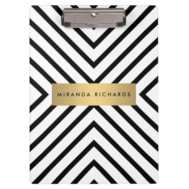 Luxe Mod Schwarz und Weiß Muster mit Gold Bar Klemmbrett (Vorderseite)