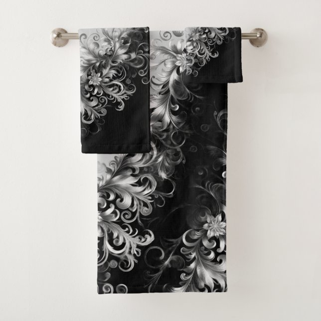 Luxe Monochrom Grau und Schwarz mit Silber Badhandtuch Set (Insitu)