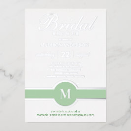 Luxe Monogram Chic Brautparty Green Silver Folieneinladung
