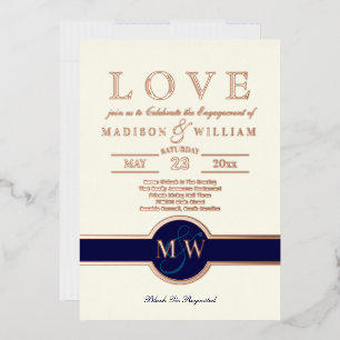 Luxe Monogram LIEBE Engagement Party Rose Gold Folieneinladung