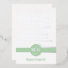 Luxe Monogram Modern Elegante Menu Green Silver Folieneinladung