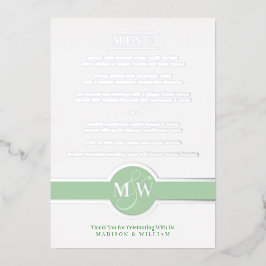 Luxe Monogram Modern Elegante Menu Green Silver Folieneinladung