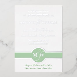 Luxe Monogram Modern Wedding Green Silberfolie Folieneinladung