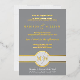 Luxe Monogram Moderne Hochzeit Grau und Gold Folieneinladung