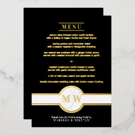 Luxe Monogram Modernes elegantes Menü Schwarz und  Folieneinladung