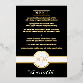 Luxe Monogram Modernes elegantes Menü Schwarz und  Folieneinladung