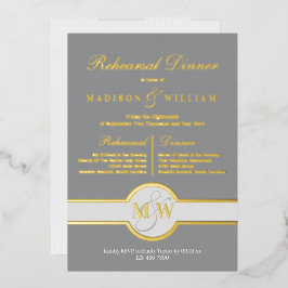 Luxe Monogram Probe Dinner Grau und Gold Folieneinladung