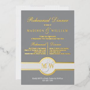 Luxe Monogram Probe Dinner Grau und Gold Folieneinladung