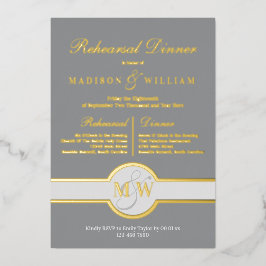 Luxe Monogram Probe Dinner Grau und Gold Folieneinladung