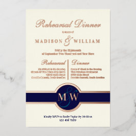 Luxe Monogram Probe Dinner Rose Gold Folieneinladung