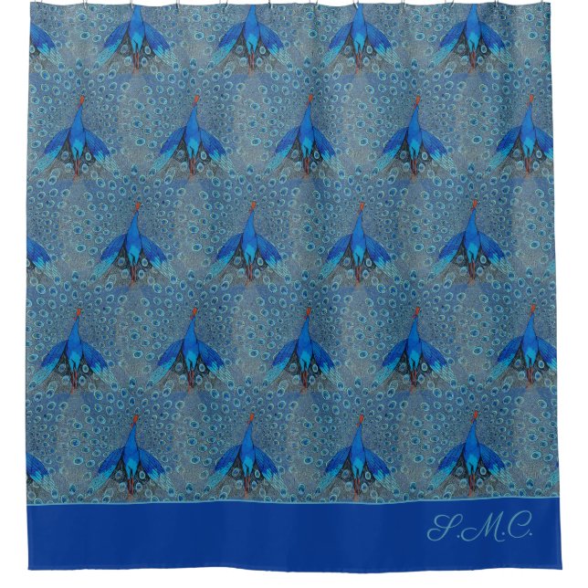 Luxe Monogram Turquoise Aquamarin Blue Peacock Pat Duschvorhang (Vorderseite)