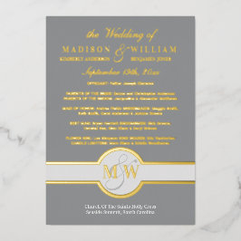 Luxe Monogram Wedding Program Grau and Gold Folieneinladung