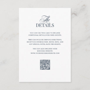 Luxe Navy Blau QR-Code Hochzeitsgastdetails Begleitkarte