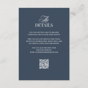 Luxe Navy Blau QR-Code Hochzeitsgastdetails Begleitkarte