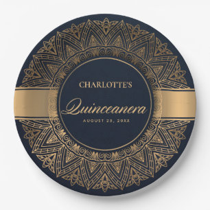 LUXE NAVY GOLD CLASSIC VERZIERT MANDALA QUINCEANER PAPPTELLER