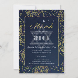 LUXE NAVY GOLD ROSE FLORAL BAT BAR MITZVAH EINLADE DANKESKARTE