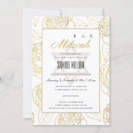 LUXE NAVY GOLD ROSE FLORAL BAT BAR MITZVAH EINLADE DANKESKARTE