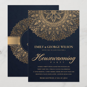 LUXE NAVY GOLD VERZIERT MANDALA HOUSEWARMING PARTY EINLADUNG