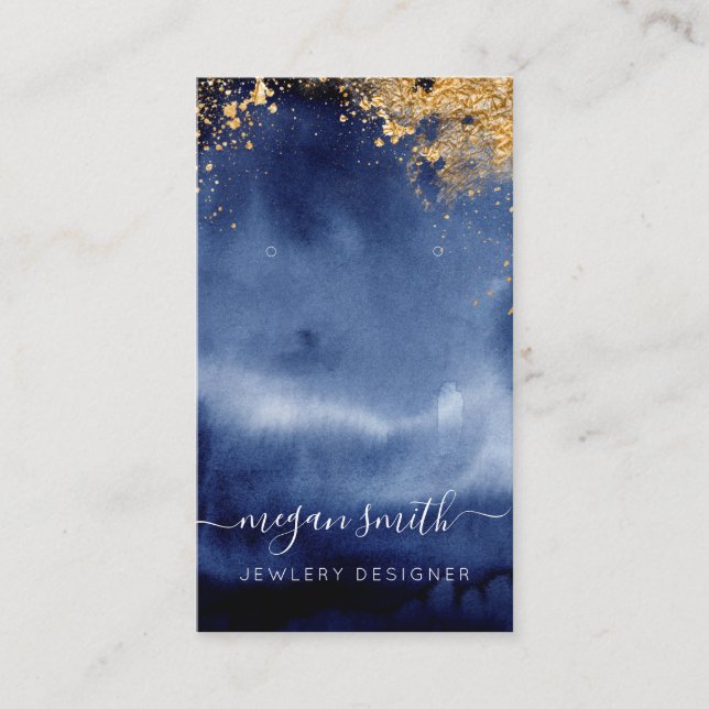 Luxe Navy Gold Watercolor Schmuckkarte Visitenkarte (Vorderseite)