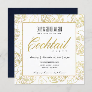 LUXE NAVY IMITATS GOLD ROSE FLORAL COCKTAIL PARTY EINLADUNG