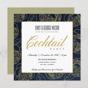 LUXE NAVY IMITATS GOLD ROSE FLORAL COCKTAIL PARTY EINLADUNG
