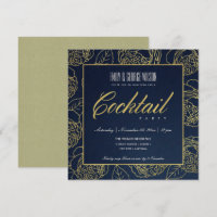 LUXE NAVY IMITATS GOLD ROSE FLORAL COCKTAIL PARTY