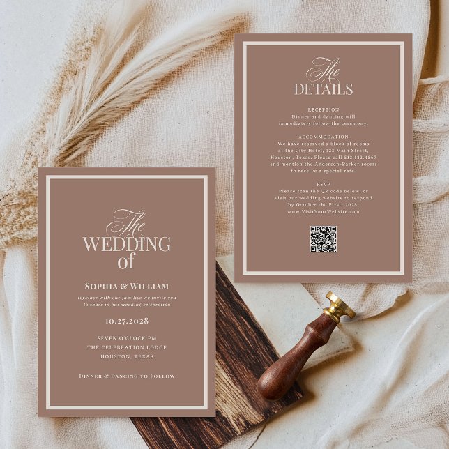 Luxe Neutral Mocha Taupe | RSVP QR-Code Hochzeit Einladung (Von Creator hochgeladen)