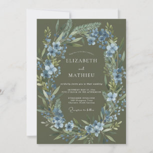 Luxe Oliven Kornblumen Kranz Hochzeit Einladung