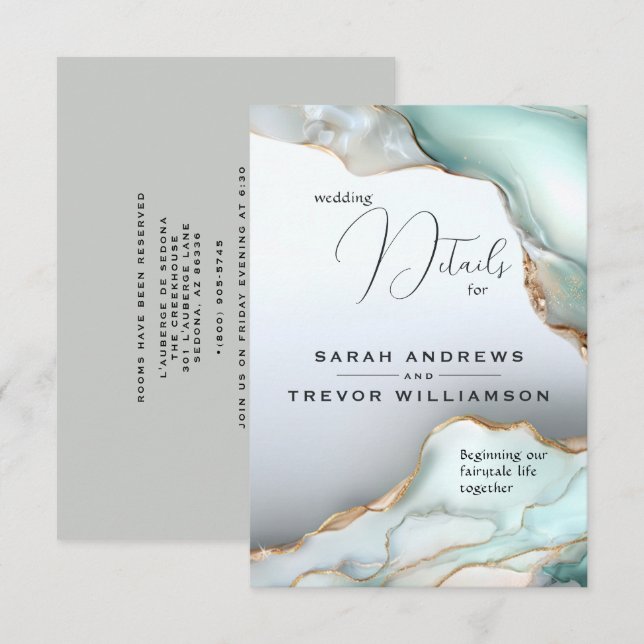 Luxe Opal Aquamarin Gold Fluid Alcohol Ink Begleitkarte (Vorne/Hinten)