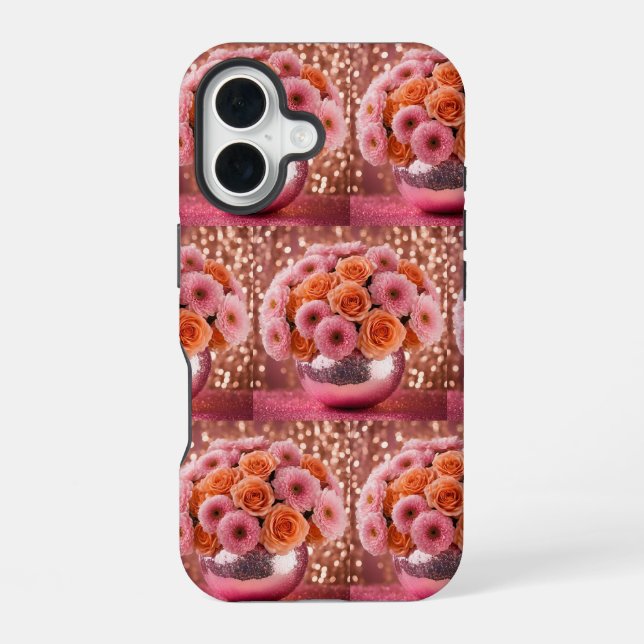 Luxe Orange Flowers iPhone 16 Hülle (Rückseite)