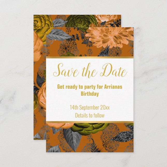 LUXE ORANGE GOLD WHITE RESPONSE RSVP CARD (Vorne/Hinten)