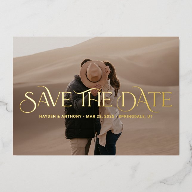 Luxe Overlay FOIL Wedding Save the Date Card Folieneinladung (Vorderseite)