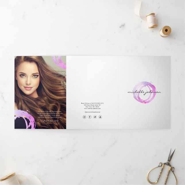 Luxe Pink Bemalte Kreis-Logo-Broschüre Dreifach Gefaltete Karte (Außenbereich)