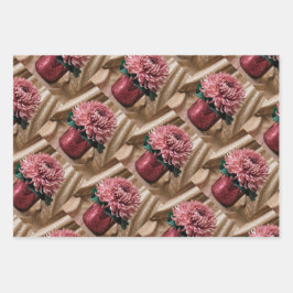 Luxe Pink Chrysanthemums Gold Wrapping Paper Set Geschenkpapier Set