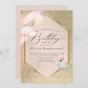 Luxe Pink Gold Floral Geburtstag Einladung