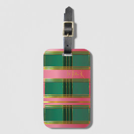 Luxe Pink und Grün Color Block Monogramm Reisegepä Gepäckanhänger