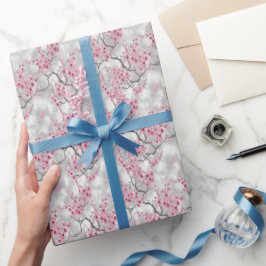 Luxe Pink und Silvery Cherry Blüten Geschenkpapier