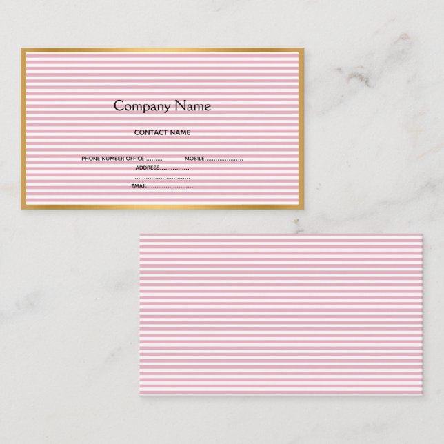 LUXE PINK WHITE STRIPE GOLD BUSINESS CARD VISITENKARTE (Vorne/Hinten)