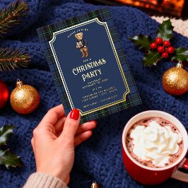 Luxe Preppy Plaid Christmas Teddy Bear Folieneinladung