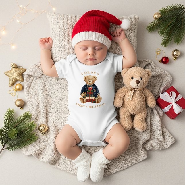 Luxe Preppy Plaid Teddy Bear | 1st Christmas Baby Strampler (Von Creator hochgeladen)