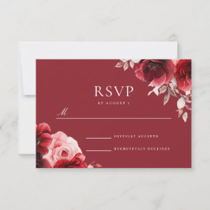 Luxe Radiance Ruby Rote Rosen Bloom Wedding RSVP Karte