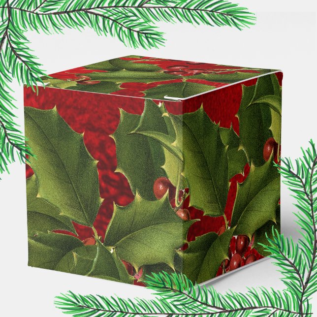 Luxe Red Foil, Green Holly, Red Berries Fevor Box Geschenkschachtel (Von Creator hochgeladen)