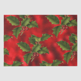 Luxe Red Foil, Green Holly, Red Berries Wrapping P Seidenpapier