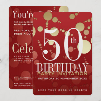 Luxe Red Gold 50. Geburtstagsparty Einladung